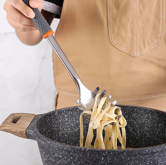 7-Piece Kitchen Utensil Set for Non-Stick Cookware - Stainless Steel with Silicone, Heat Resistant, Easy Grip, Gray & Orange