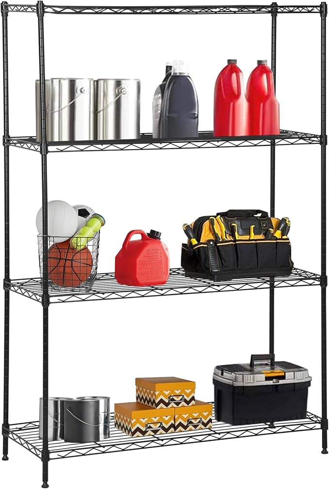 4-Shelf Storage Shelves Metal Shelving Unit NSF Garage Storage Rack Adjustable Wire Shelves Organizer for Kitchen Closet Basement, 800 LBS Capacity, 35.4" L x 13.3" W x 53.7" H, Black