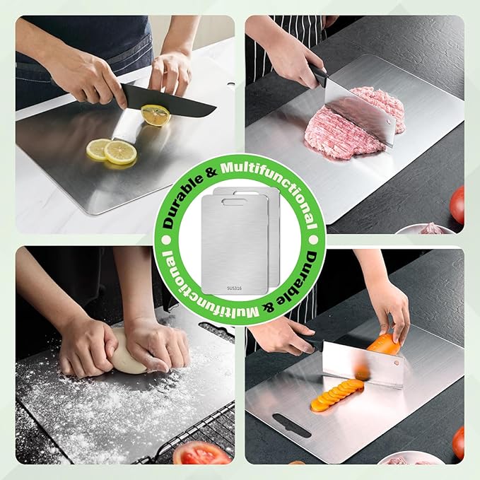 Stainless Steel Cutting Board, Double Sided Cutting Boards for Kitchen, SUS 316 Food-Grade Non Toxic Stainless Steel Chopping Board for Meat, Fruit and Vegetable (13.2 x 9.1 in)