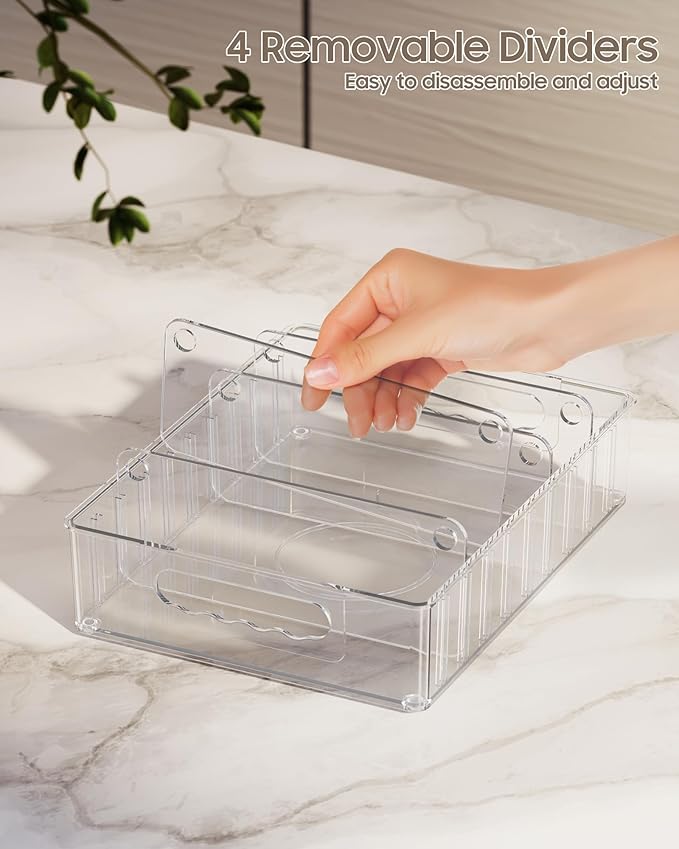 LYNG Lid Organizers Inside Cabinet, Clear Plastic Storage Lid Organizer With 4 Adjustable Dividers, Food Container Lid Organizer For Kitchen Pantry Green