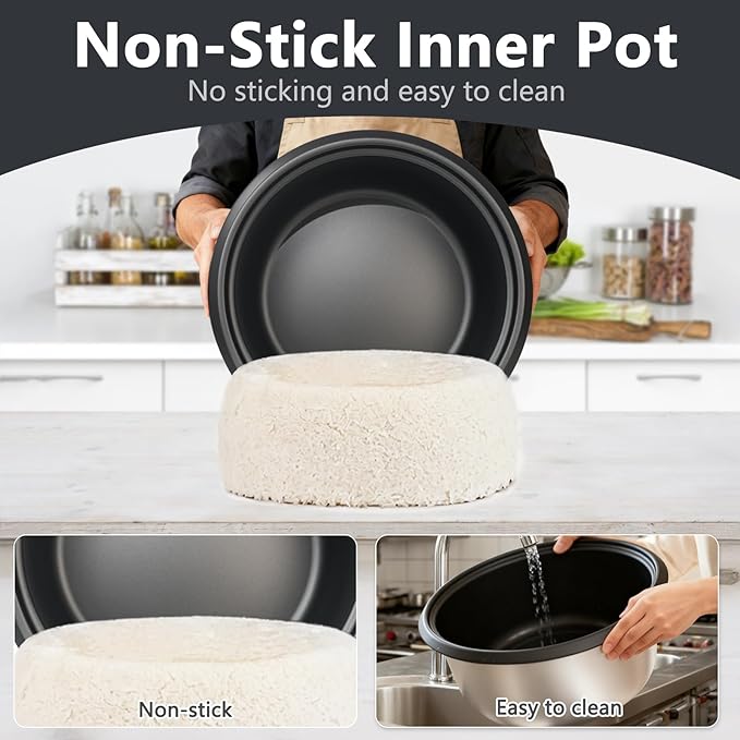 Commercial Rice Cooker, 46-Cup Rice Cooker, 9Qt / 10 L Large Rice Cooker with Nonstick Inner Pot, Fast Cooking and Auto Keep Warm, with Rice Cup and Paddle, Easy to Clean, 1600W