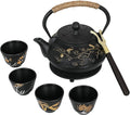 RekRang Longevity Crane Cast Iron Teapot, Japanese Style Tetsubin Tea Kettle with 4 Cups, Removable Infuser and Trivet, Antique Cast Iron Tea Set for Stove, 800ml, 28Ounce