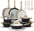 24 Pcs Pots and Pans Set Non Stick Ceramic Cookware Set with 3 Stockpots, White Interior Black Exterior, Healthy Non-Toxic, Large Capacity, Induction Compatible, PFAS/PTFE/PFOA Free