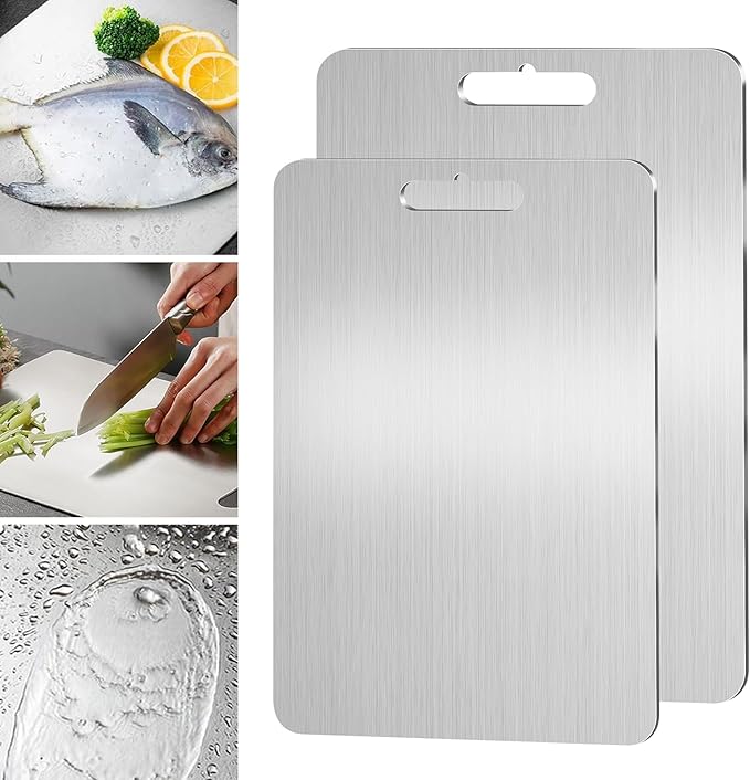 Titanium Cutting Board, 2 Pack Titanium Cutting Boards For Kitchen, 2025 New Double-Sided Food-Grade Titanium Cutting Board For Cutting Meats, Fruits And Vegetables (2pcs：M+L)