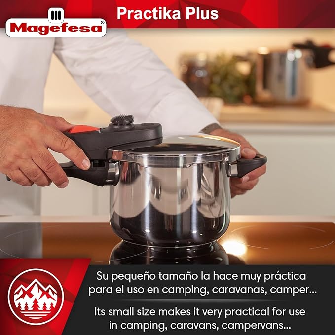 Magefesa Practika Plus Stainless Steel Pressure Cooker Set, 4.2 & 6.3 Quart, Works on All Stovetops, Induction-Compatible, Encapsulated Diffuser Bottom, 5 Safety Systems