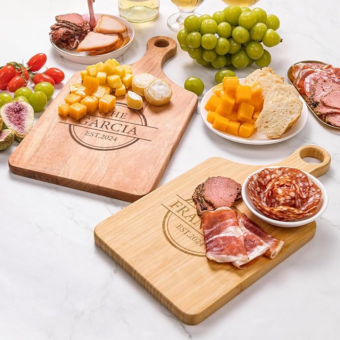 Personalized Wooden Engraved Cutting Boards with Handle, Custom Reversible Monogrammed Cheese Board S M L, Housewarming Wedding Gift for Family or Couple (Monogrammed)