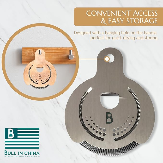 Hawthorne Strainer by Bull in China In Stainless Steel - Made In USA - High Density Spring Cocktail Strainer for Boston Shakers and Mixing Glasses for Bars & Bartenders