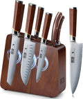 HOSHANHO 8 Pieces Knife Set with Magnetic Block, Ultra-Sharp High-carbon Steel Kitchen Knife Set, Professional Knife Block Set with Ergonomic Wooden Handle & Sharpener