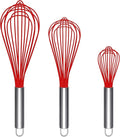 Danish Dough Whisk Stainless Steel Dough Hook Dutch Whisk for Sourdough Bread Dough Mixer Hand Wooden Handle Kitchen Whisking Mixing Tool Bread Making Tools and Supplies (3 Pack Red)