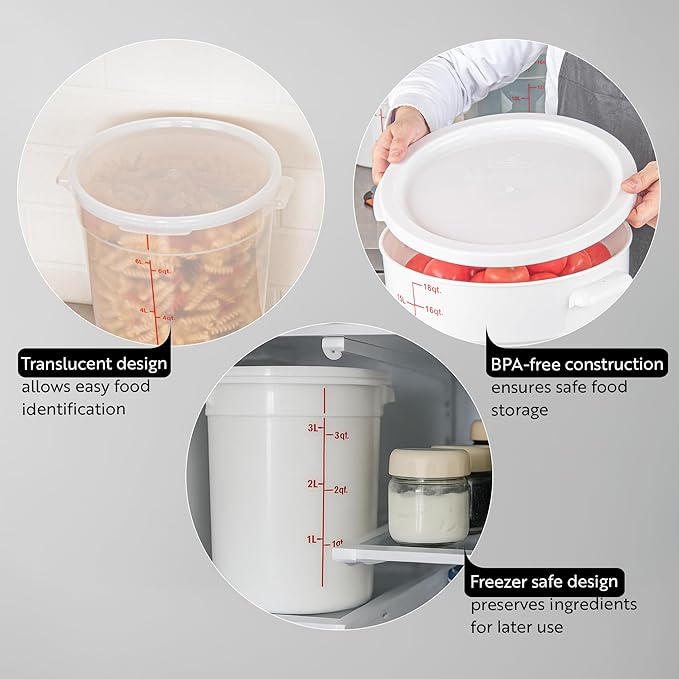 Restaurantware-LIDS ONLY: Met Lux Food Container Lids, 10 Round Covers For Storage Containers - Containers Sold Separately, With Pull-Corner Tab, White Plastic Lid, Dishwashable, Freezable