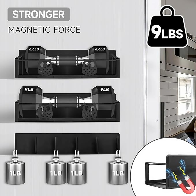 Magnetic Spice Rack for Refrigerator Organizers and Storage,Strong Magnet Metal Moveable No Drilling 3 Pack,Space Saving Kitchen Organization Kitchen Shelf with Hooks(Black,Owl)