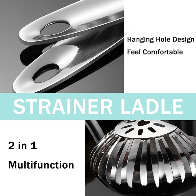 2 Pcs Hot Pot Dual Purpose Stainless Steel Soup Ladle, Gold Silver Soup Filter Oil Filter Spoon