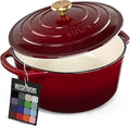 Zulay Kitchen 6 Quart Enameled Cast Iron Dutch Oven Pot with Lid – Premium Durability & Oven Safe up to 500°F – Heavy Duty Cookware Perfect for Bread Baking, Stews, Braising & Roasting – Garnet
