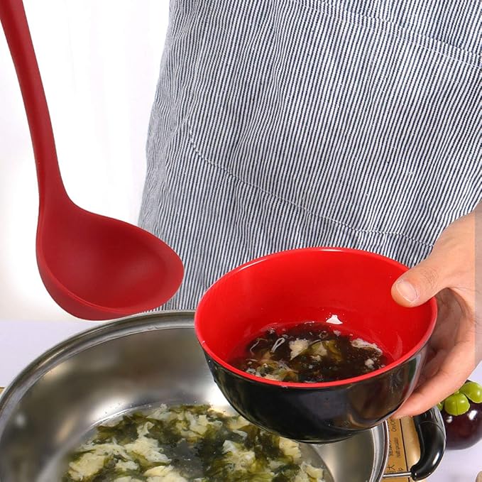 uxcell Silicone Soup Ladle Spoon 11.6 Inch Length Heat Resistant to 450°F One Piece Design Restaurant Kitchen Cooking Utensil for Serving Soup Red
