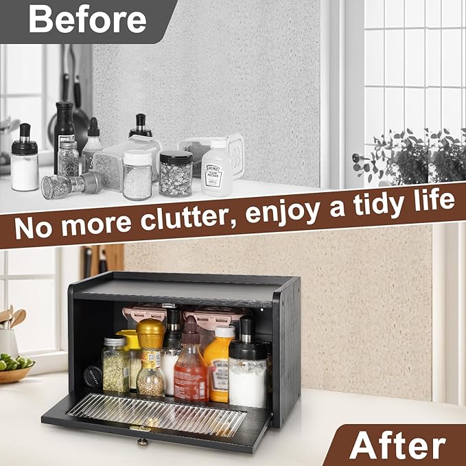 Sunhoo Bread Box for Kitchen Countertop Storage Wooden Breadbox Holder Container Morden Rustic Fresh Bread Keeper Farmhouse Stackable Organizer Bin for Homemade Food Shelf Acrylic Window (Grey)