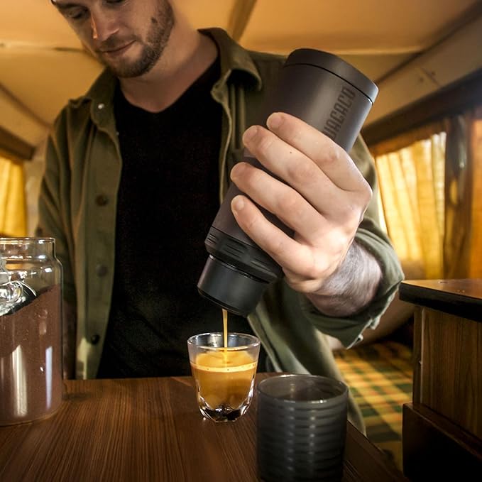 WACACO PIXAPRESSO, Coffee Machine Electric & Portable, With 4 Coffee Types & Fast Heat-Up, 3 * 3000mAh Battery, 20 Bar Portable Espresso Maker For Ground Coffee & NS Capsule, Dark Burgundy