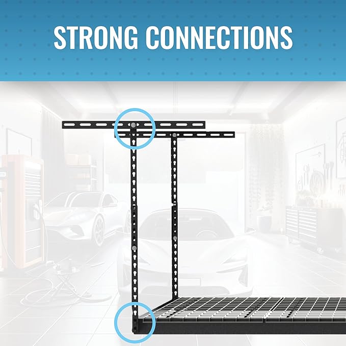 MonsterRax Overhead Garage Storage Rack - 4 x 8 Ceiling Racks for Garage Shelving, Organization, Adjustable Hanging Storage, Grey, 12"- 21" Height Adjustment
