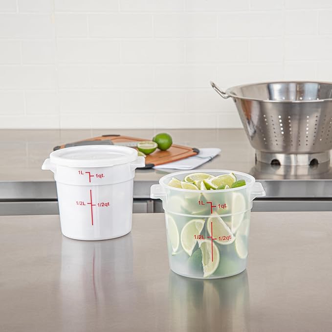 Restaurantware-Met Lux 1 Quart Food Storage Container, 1 Translucent Storage Container - Lids Sold Separately, Red Volume Markers, Dishwashable Container, Side Handles, For Storing Foods