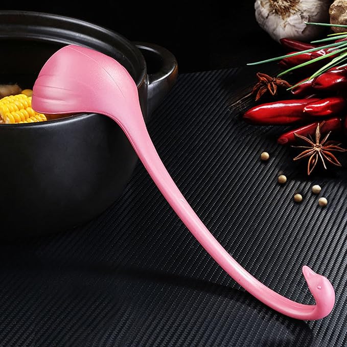 Swan Shaped Soup Ladle, Practical PP Material Long Handle Soup Spoon with Tray Lightweight Large Capacity Swan Shaped Soup Ladle for Home Kitchen (Pink)