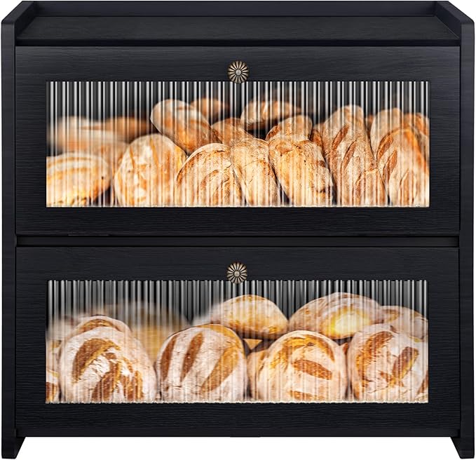 Bread Box For Kitchen Countertop, Black Breadbox, Bread Boxes for Kitchen Counter Organizer Decor Storage, Wooden Storage Box Breadbox, Housewarming Birthday Wedding Christmas Gift