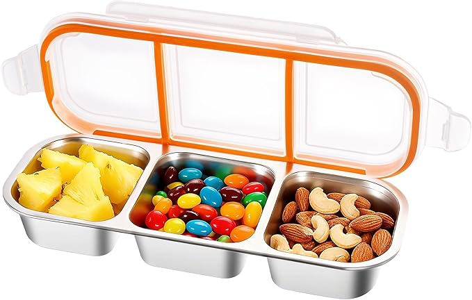 Bandesun Stainless Steel Snack Containers for Kids & Adults, 1 Pack Leek Proof Metal Bento Lunch Box with lids, Lunchable Containers for Travel, School, Home - Stackable Bento Snack Box