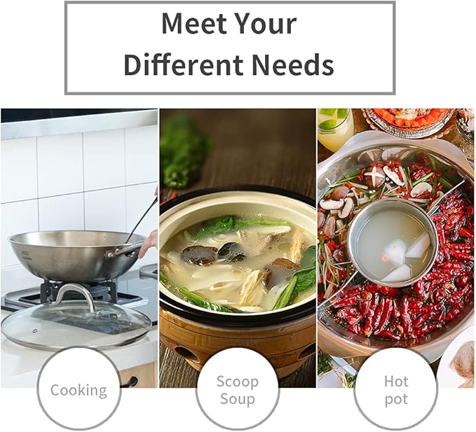 Newness Soup Ladle, [Rustproof, Heat Resistance, Integral Forming] Durable 304 Stainless Steel Soup Spoon with Vacuum Ergonomic Round Handle, Cooking Spoon for Kitchen, 13.7 Inches, Black