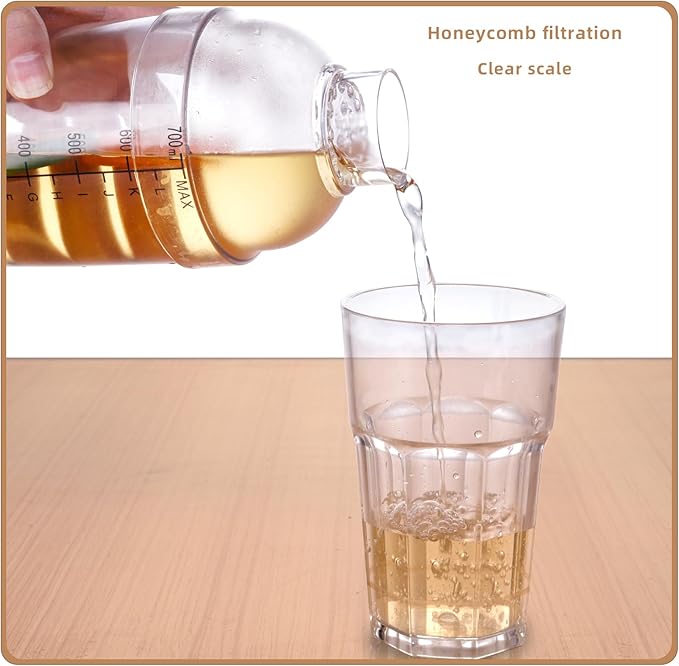 Plastic Bar Cocktail Shaker with Measuring Jigger Set,Hand Drink Mixer Boba Tea Shaker Cup with Scales,Bar Tool Transparent Protein (500ML)