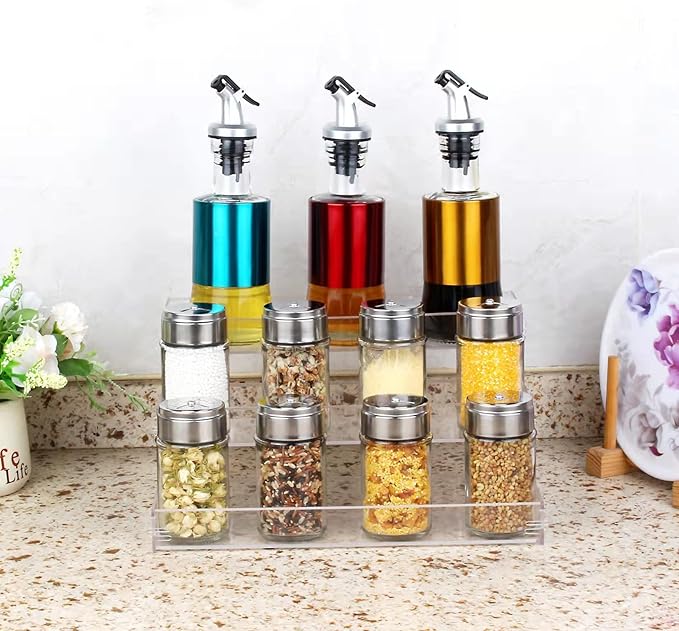 ELEGANTLIFE Spice Rack,No Tool Needed & No Pungent Acrylic Glue Self-derived Snap On Assembly Spice Shelf Pantry Kitchen Cabinet Organizer 10 in for Jars,Baking Supplies & Spice Bottles (3 Tier)