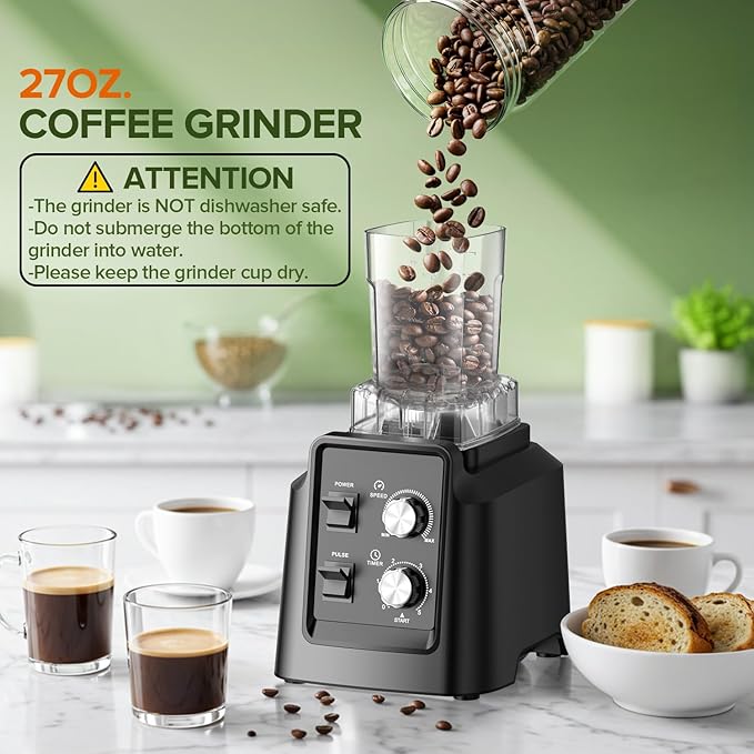 Blender, Blender for Smoothies with 68Oz. Pitcher, 27Oz. Grinder and 20Oz. To-go Cup, 28000 RPM Countertop Blenders for Kitchen, Ice Crushing, Frozen Fruits - Timing Setting, Speed Adjustable