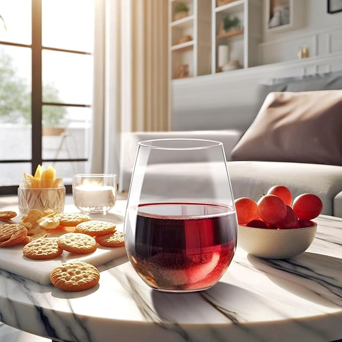 Amazing Abby - Cindy - 14-Ounce Unbreakable Tritan Wine Glasses (Set of 4), Plastic Stemless Wine Tumblers, Reusable, BPA-Free, Dishwasher-Safe, Perfect for Poolside, Outdoors, Camping, and More
