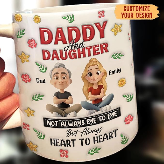Wrappiness Personalized Coffee Mug for Daughter from Dad - Custom Coffee Mugs With Names - Thoughtful From Father to Daughter Birthday Gift (White Mug-Father 6)