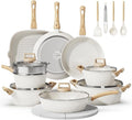 24 Pcs Pots and Pans Set, Non Stick Ceramic Cookware Set with 3 Stockpots, Healthy Non-Toxic, Large Capacity, Induction Compatible, PFAS/PTFE/PFOA Free, Cream White