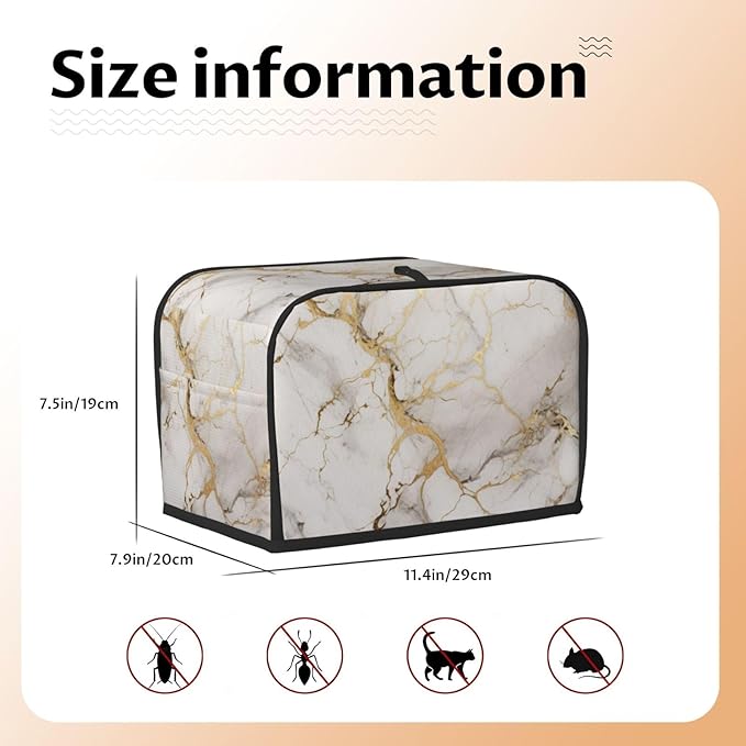 Toaster Cover 2 Slice Marble Gray Gold White Kitchen Small Appliance Covers with Pockets Dust and Fingerprint Protection