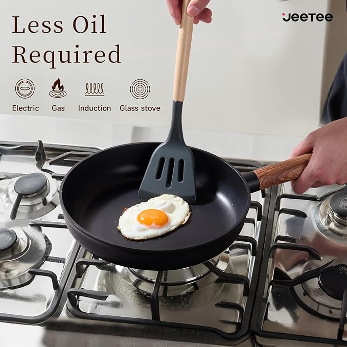 JEETEE Ceramic Cookware Set, 13 Pcs Pots and Pans Set Nonstick with Rotation Removable Handles, Healthy Non-Toxic Cooking Set for All Stoves, Stackable Pots Pans, Oven Safe, PFOA/PFOS Free, Black