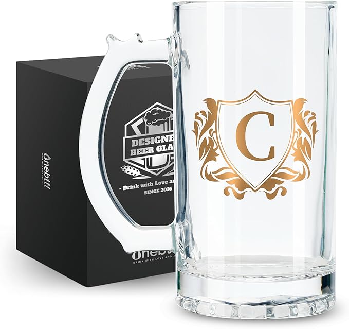 Onebttl Personalized Beer Gifts for Men - 17 oz Heavy Beer Stein Mug with Handle for Boss as Birthday Christmas Gift - C