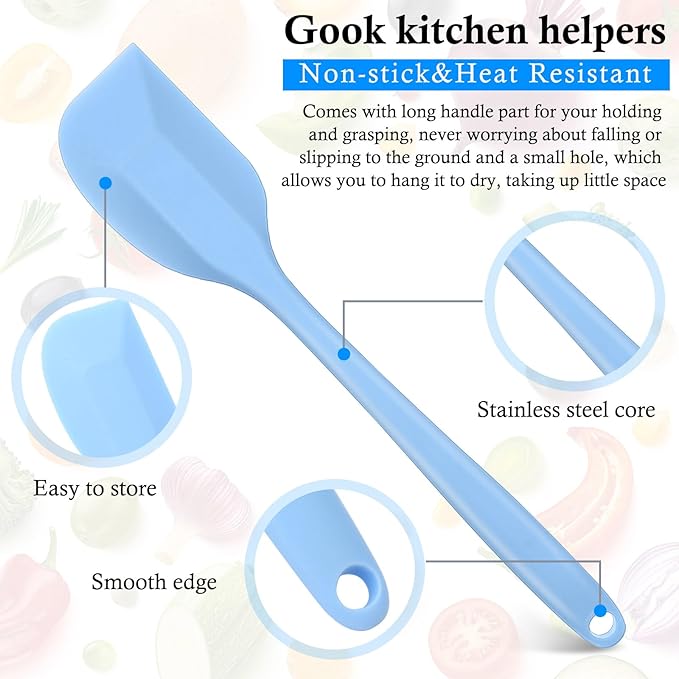 Shappy 4 Pieces Silicone Cooking Spoons 10.6 Inch Heat Resistant Kitchen Spoons for Mixing, Serving and Stirring Upgrade Large Non Stick Basting Utensils, Dishwasher Safe(Scrapers,Classic Color)