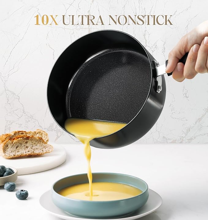 MICHELANGELO Nonstick 3 Quart Saucepan with Lid, Ceramic Small Sacuce pan with Steamer, Easy to Clean, Non-Toxic Saucepan, 3QT with Steamer, Black
