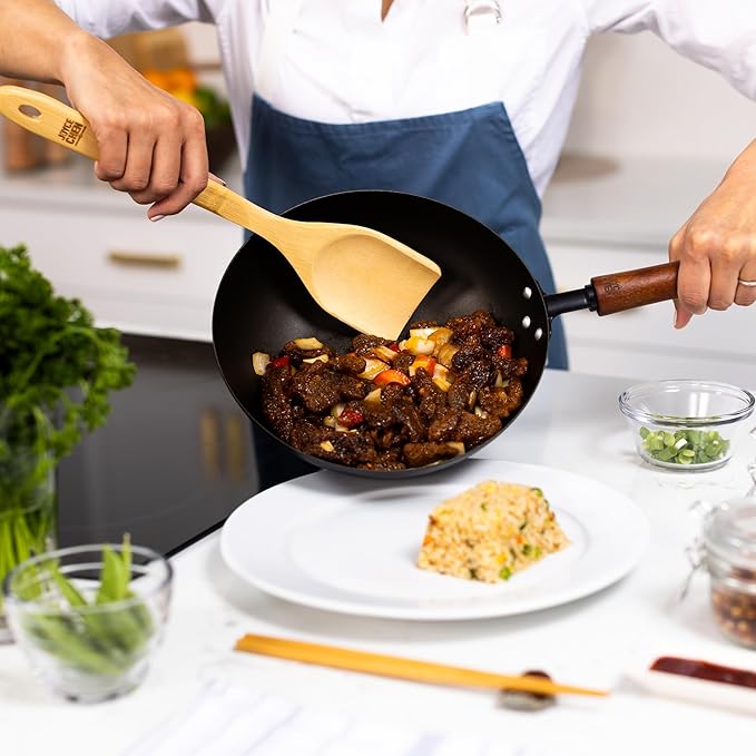 JOYCE CHEN Classic Series 9.5-Inch Preseasoned Carbon Steel Stir Fry Pan