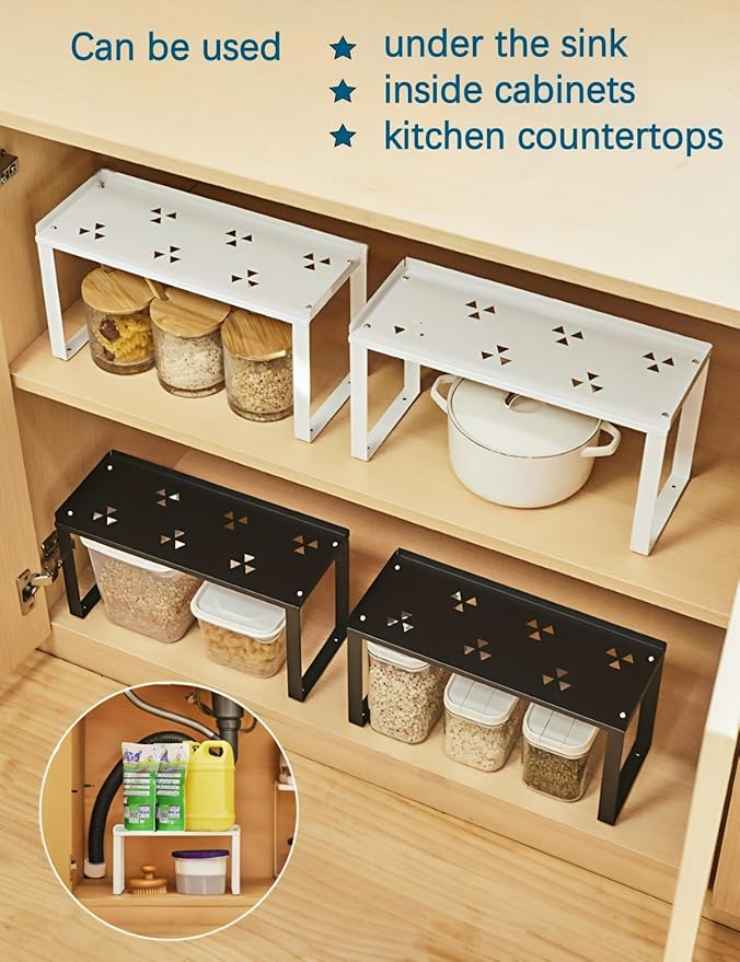 Spice Rack,Spice Rack,Metal Kitchen Storage Shelves Countertop Organizers, Shelf Risers, Stackable(white)