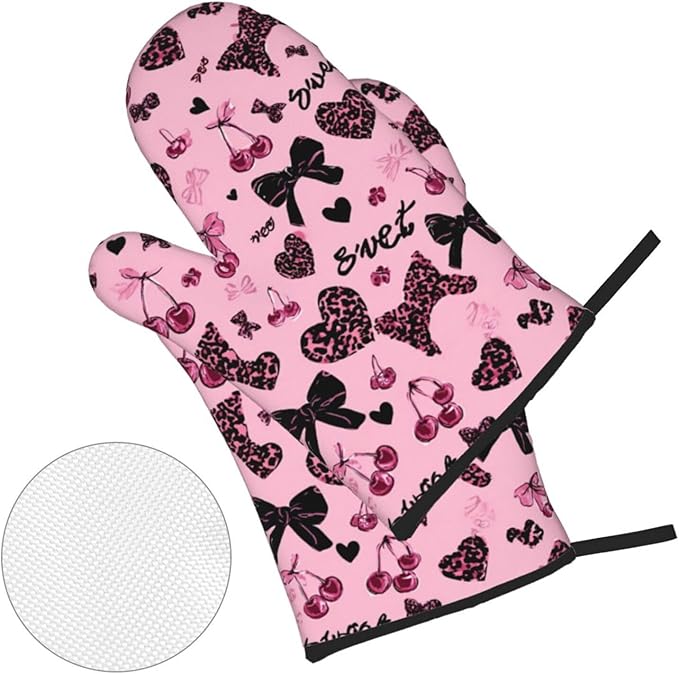 Oven Mitts Lovely Pink Heat Resistant Silicone Oven Mitts Set of 4,Oven Gloves for Cooking BBQ, Suitable for Barbecues Baking Cooking Microwave Cooking Gift