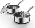 Sauce pan with Lid, KURRUNGIE 1.5 & 2.8 QT Hybrid Stainless Steel Cookware Set, PFOA Free 5-Ply Cooking Pots with Lids, Stainless Steel Pans for Cooking, Induction Cookware Oven and Dishwasher Safe