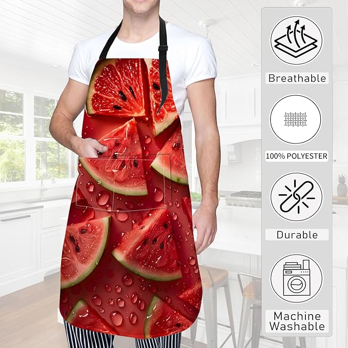 Watermelon Apron,Oxford Fabric Adjustable Kitchen Apron with 2 Pockets,Waterproof Cooking Aprons for Men Women Mom Wife Dad,Ideal Gifts for Coffee House,Shop,Baking,BBQ,Housewarming,28x33in