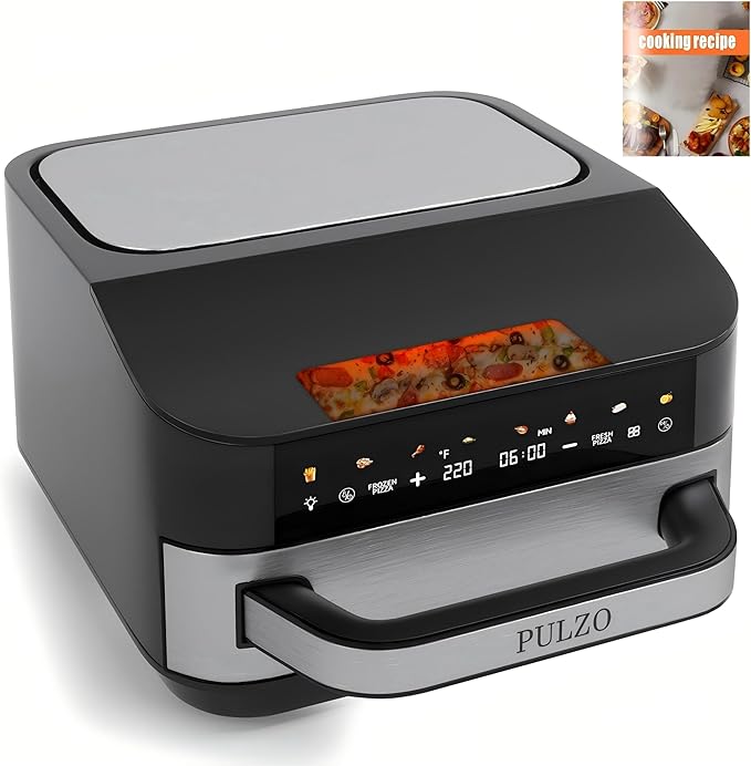 PULZO 7.4 Qt Digital Air Fryer, Large Family 13" Pizza Airfryer, One-Touch Presets, Dehydrate Function, 1650W Fast Heating, 170°F–450°F Precise Temp Control, Nonstick Basket, Dishwasher Safe