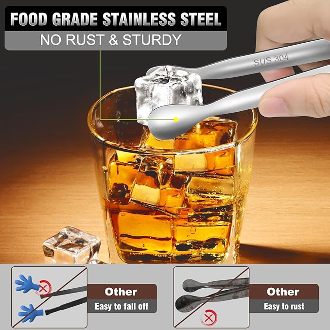 Walfos Mini Tongs for Serving Food, Small Stainless Steel Kitchen Tongs for Appetizers, Sugar, Desserts, Tea Party, Coffee Bar, Set of 12 (Silver)