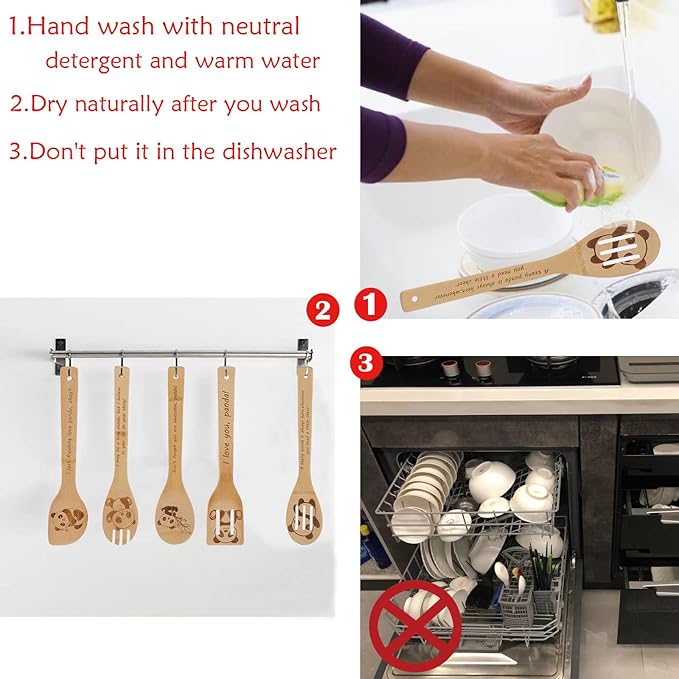 5PCS Panda Wooden Cooking Spoons Set Panda Gifts for Women Kitchen Decor Bamboo Cooking Utensil Spoons for Housewarming Wedding Anniversary Thanksgiving Christmas Gifts Mom Women