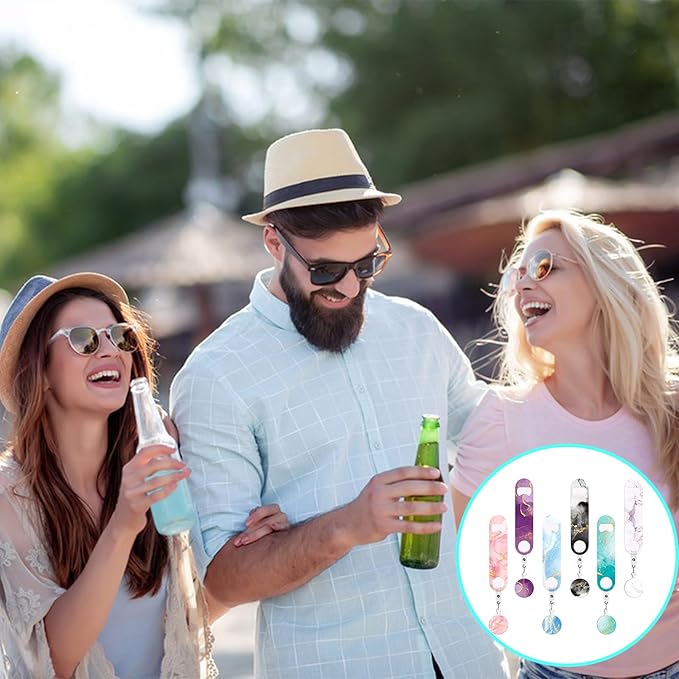 6 PCS Bottle Opener, Retractable Stainless Steel Beer Opener with Round Badge Colorful Flat Beer Bottle Openers with Belt Clip for Kitchen Restaurant Party 4.92" x 1.18"