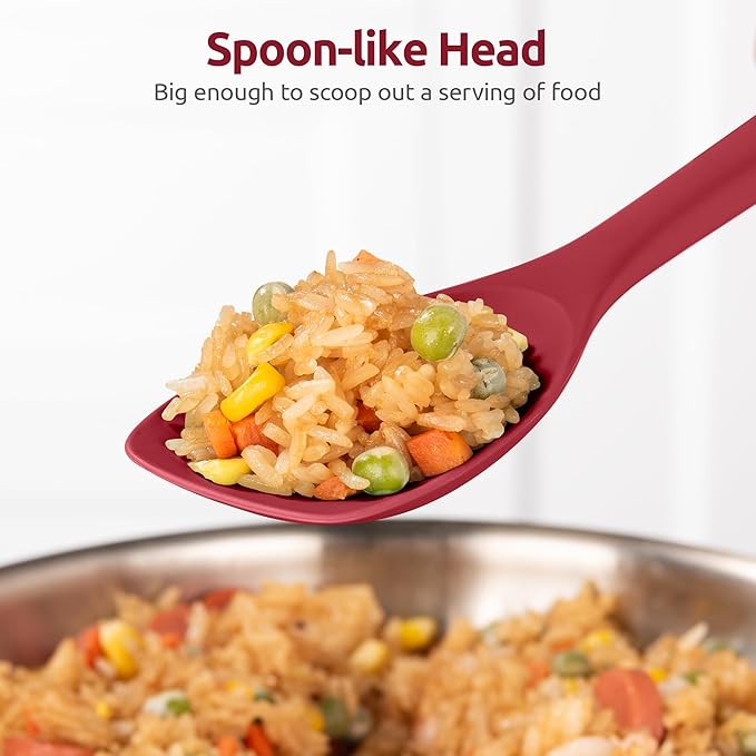 600ºF Heat Resistant Spatula Spoon: U-Taste Flexible Silicone Cooking Scoop Spoonula, Serving Mixing Scraping Food in Non-Stick Pan Cookware, Seamless Multifunctional Kitchen Utensil (Red)