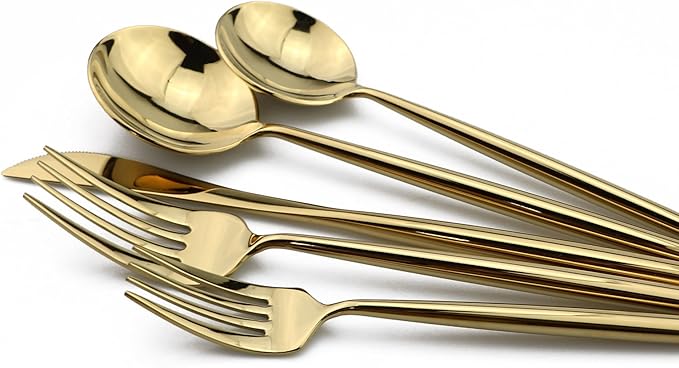 5-Piece Flatware Set, 18/10 Stainless Steel Dishwasher Safe, Mirror Polishing Gold