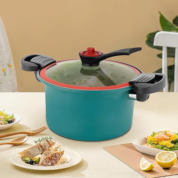 Multifunctional Micro Pressure Cooker,Large Capacity 304 Stainless Steel Non-Stick Pot with Visual Lid & Twist Lock Handles for Gas,Induction & Electric Stoves