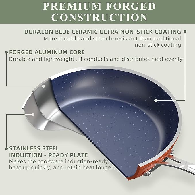 Nuwave Healthy Duralon Blue Ceramic Nonstick Coated 7pc Cookware Set, Scratch-Resistant Diamond Infused, PFAS Free, Induction Ready & Evenly Heats, Oven Safe, Tempered Glass Lids